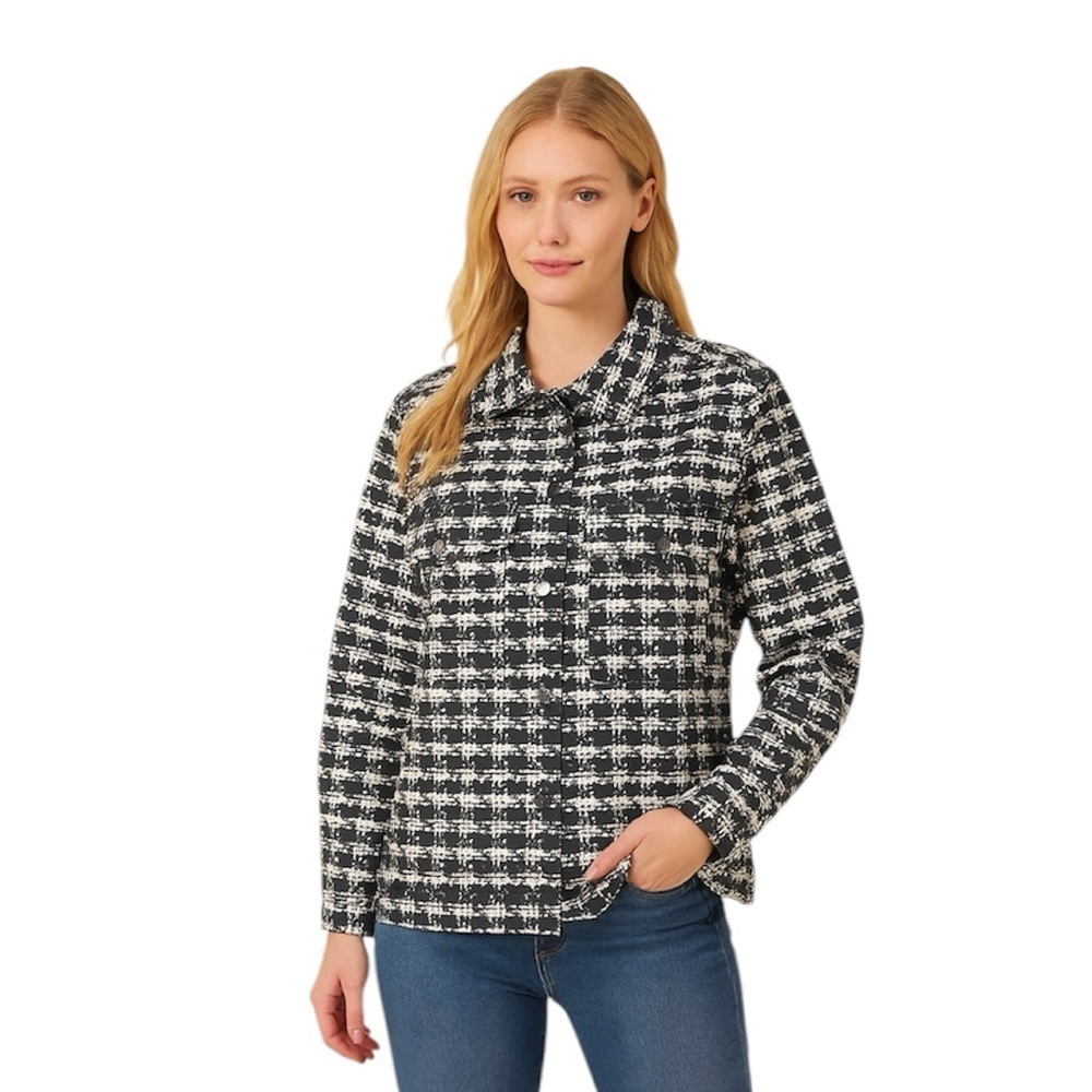 NWT Terez Twill Rhinestone Jacket in Black White Houndstooth, Size XS